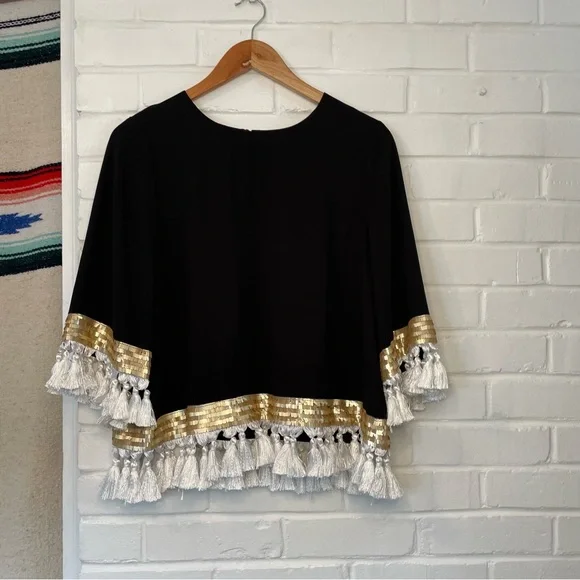 Mestiza New York Shimmy Shimmy Tassel Top Women’s Size Small Sequins Luxury